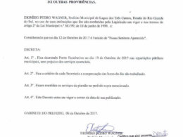 Prefeito Dionisio Pedro Wagner decreta Ponto Facultativo