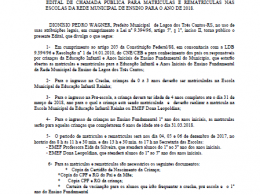 EDITAL DE CHAMADA PÚBLICA PARA MATRÍCULAS E REMATRÍCULAS NAS ESCOLAS DA REDE MUNICIPAL