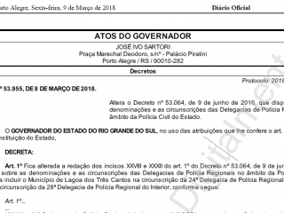 Lagoa dos Três Cantos passa a integrar a circunscrição da Delegacia de Polícia de Tapera