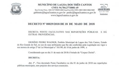 Atenção para o Ponto Facultativo