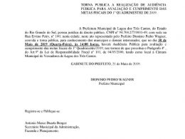 Município realizará Audiência Pública para avaliação e cumprimento das Metas Fiscais do 1º Quadrimestre de 2019