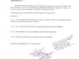 PONTO FACULTATIVO NAS REPARTIÇÕES PÚBLICAS DE LAGOA DOS TRÊS CANTOS