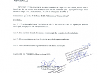PONTO FACULTATIVO NAS REPARTIÇÕES PÚBLICAS DE LAGOA DOS TRÊS CANTOS