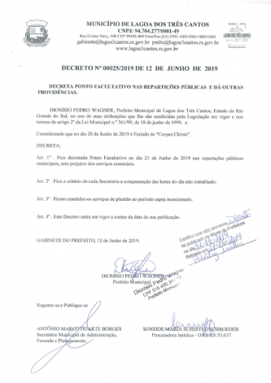 PONTO FACULTATIVO NAS REPARTIÇÕES PÚBLICAS DE LAGOA DOS TRÊS CANTOS