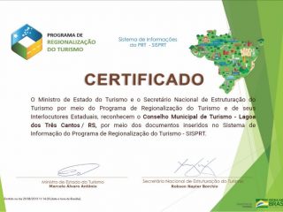 Lagoa dos Três Cantos recebe certificados do Ministério do Turismo.