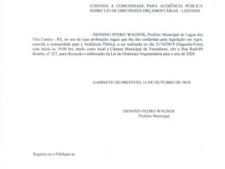 CONVITE PARA AUDIÊNCIA PÚBLICA SOBRE LEI DE DIRETRIZES ORÇAMENTÁRIAS