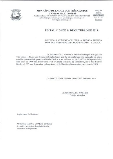 CONVITE PARA AUDIÊNCIA PÚBLICA SOBRE LEI DE DIRETRIZES ORÇAMENTÁRIAS