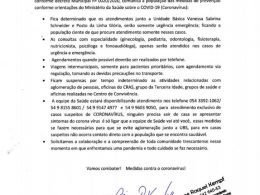 NOTA DA SECRETÁRIA MUNICIPAL DE SAÚDE DE LAGOA DOS TRÊS CANTOS