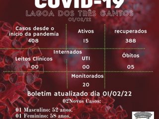 Boletim Epidemiológico de Lagoa dos Três Cantos de 01/02/22