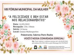 Vlll Fórum da Mulher será sábado (14) em Lagoa dos Três Cantos
