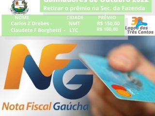 Ganhadores do mês de dezembro dos prêmios do Nota Fiscal Gaúcha