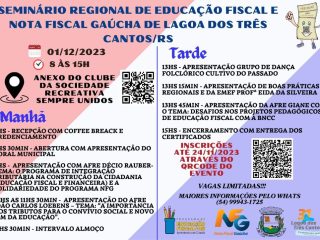 Lagoa dos Três Cantos realizará I Seminário Regional de Educação Fiscal e Nota Fiscal Gaúcha