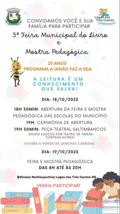 3ª Feira Municipal do Livro e Mostra Pedagógica terá início na noite de hoje