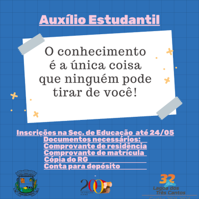 Auxílio aos estudantes de Lagoa dos Três Cantos