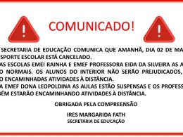 Comunicado da Secretaria Municipal de Educação de Lagoa dos Três Cantos