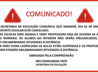 Comunicado da Secretaria Municipal de Educação de Lagoa dos Três Cantos