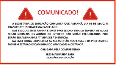 Comunicado da Secretaria Municipal de Educação de Lagoa dos Três Cantos