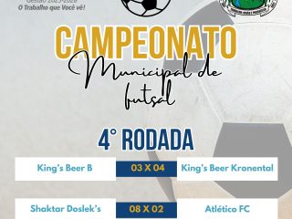 A 4ª rodada do Municipal de Futsal de Lagoa dos três cantos teve os seguintes resultados