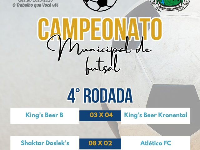 A 4ª rodada do Municipal de Futsal de Lagoa dos três cantos teve os seguintes resultados
