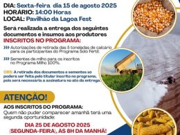 Em solenidade no pavilhão da Lagoa Fest, Governo de Lagoa dos Três Cantos fará a entrega de autorizações para retirada de calcário e sementes de milho
