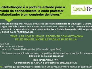 Ler com fluência, escrever com autonomia será tema de palestra