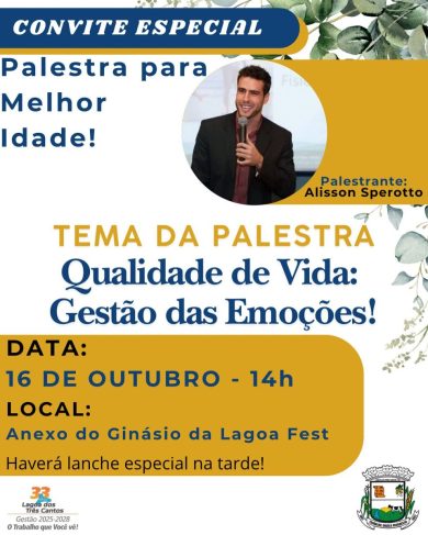 Qualidade de Vida: Gestão das Emoções será tema de palestra em Lagoa dos Três Cantos