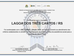 Secretaria do Desenvolvimento Social de Lagoa dos Três Cantos conquista Selo do Fundo Nacional de Assistência Social