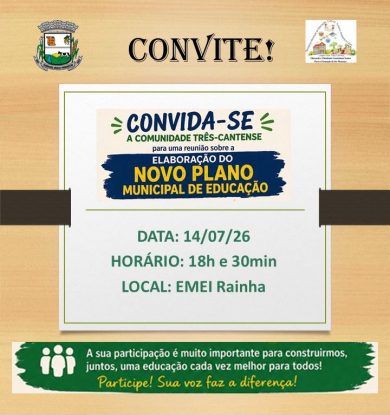 Comunidade três-cantense é convocada para debater o Novo Plano Municipal de Educação