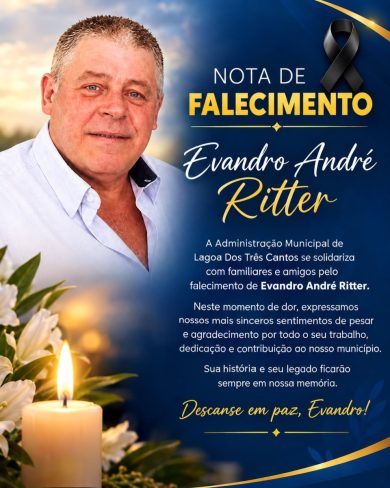 Lagoa dos Três Cantos decreta luto oficial de três dias pelo falecimento de servidor público Evandro André Ritter