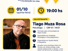 Palestra sobre saúde mental é será dia 1º de outubro em Lagoa dos Três Cantos