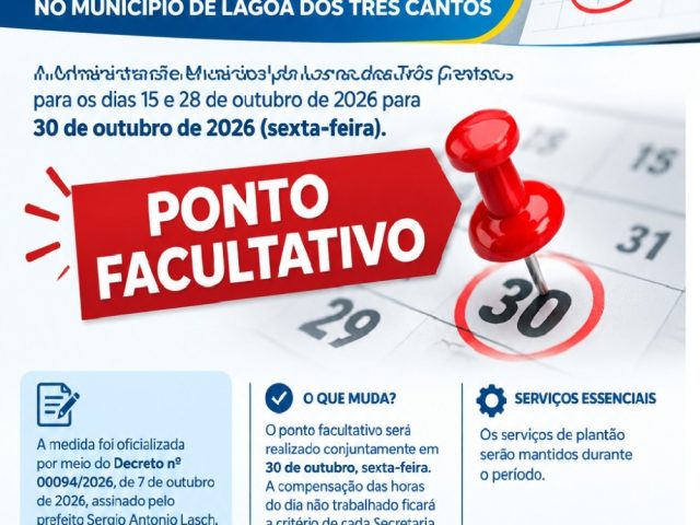 Município de Lagoa dos Três Cantos transfere ponto facultativo para 30 de outubro